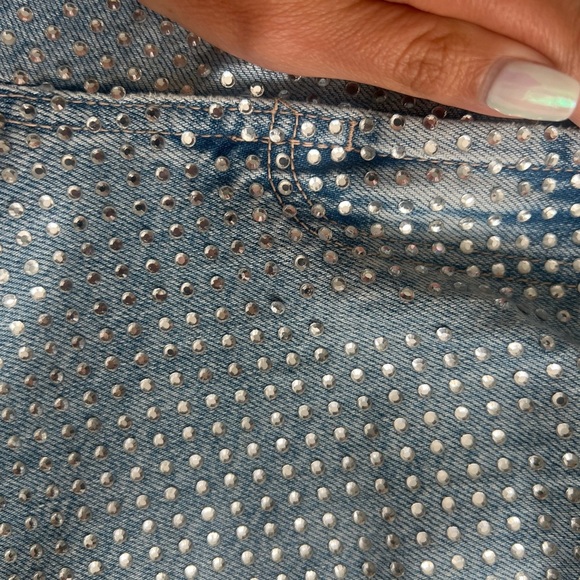 ZARA Rhinestone Embellished Light Wash Wide Leg Jeans | Size EUR 40 / US 8 - Picture 6 of 7